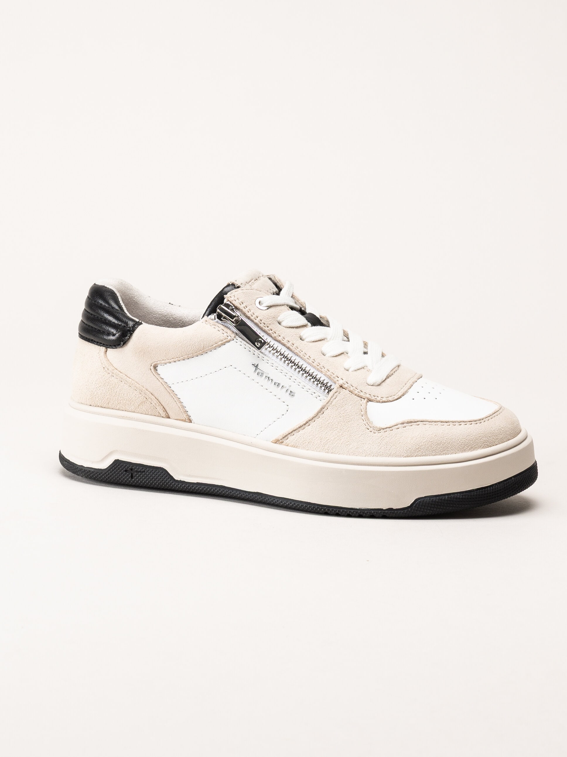 Tamaris - Off white sneakers i skinn och mocka