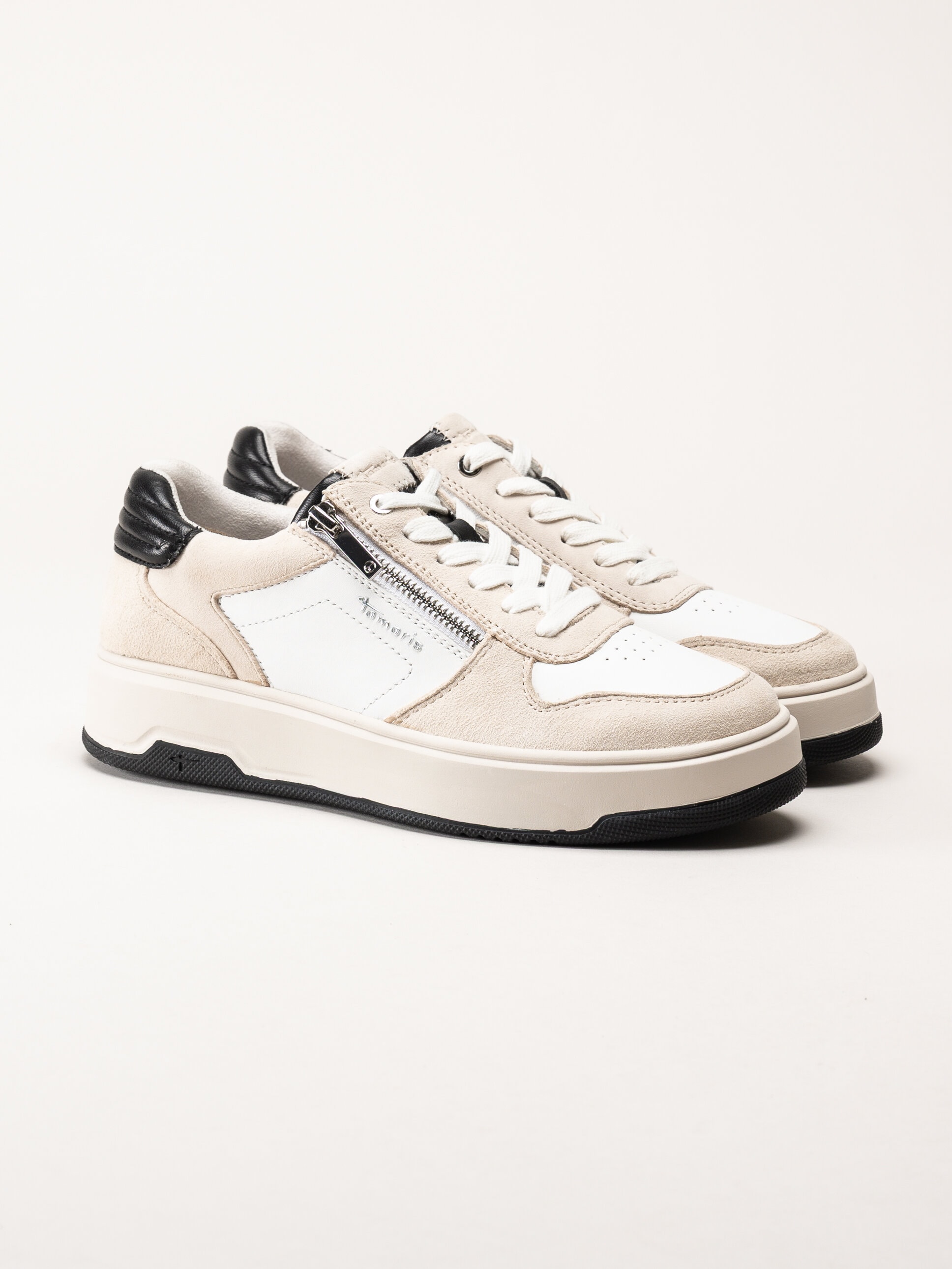 Tamaris - Off white sneakers i skinn och mocka