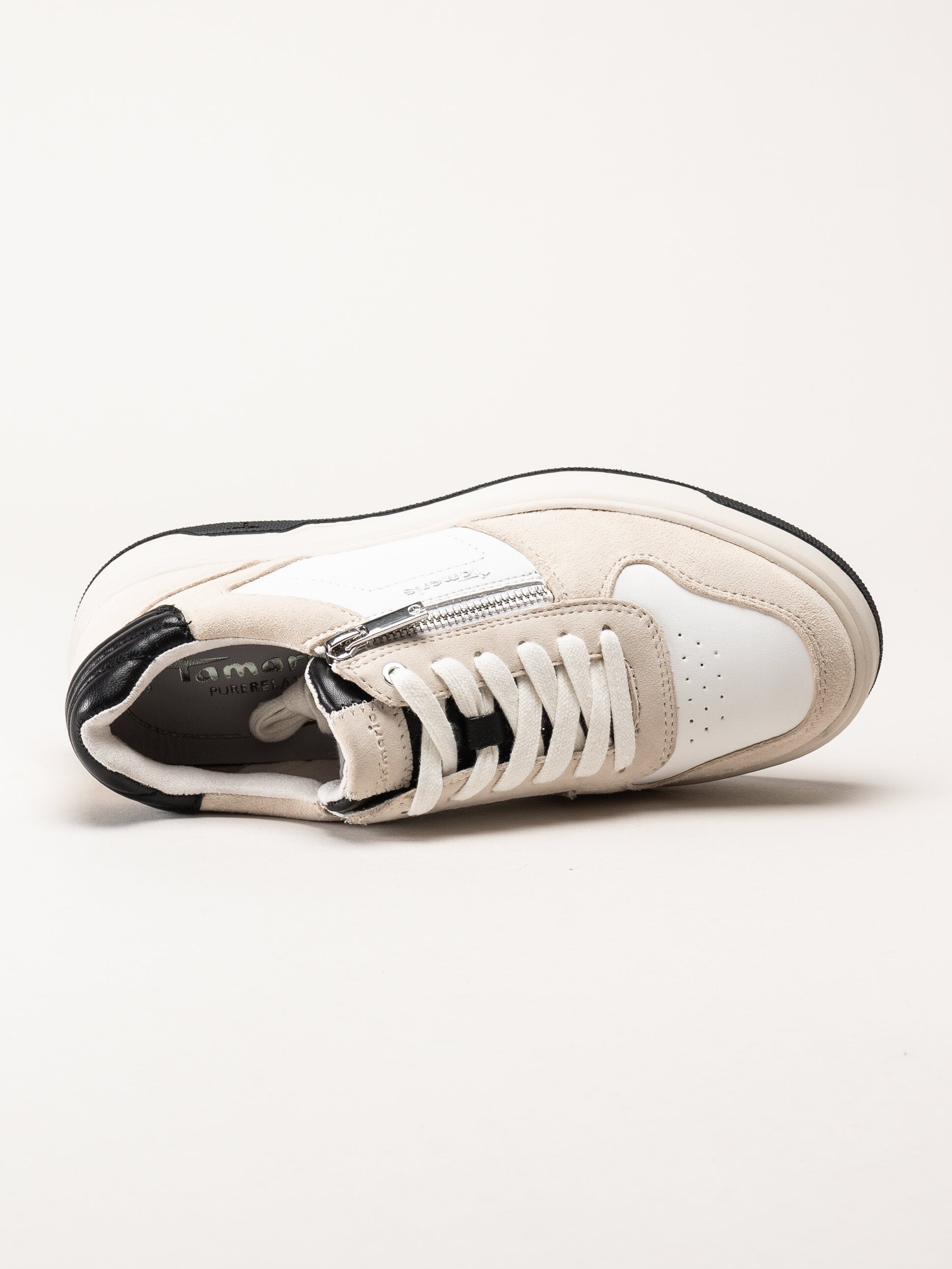 Tamaris - Off white sneakers i skinn och mocka