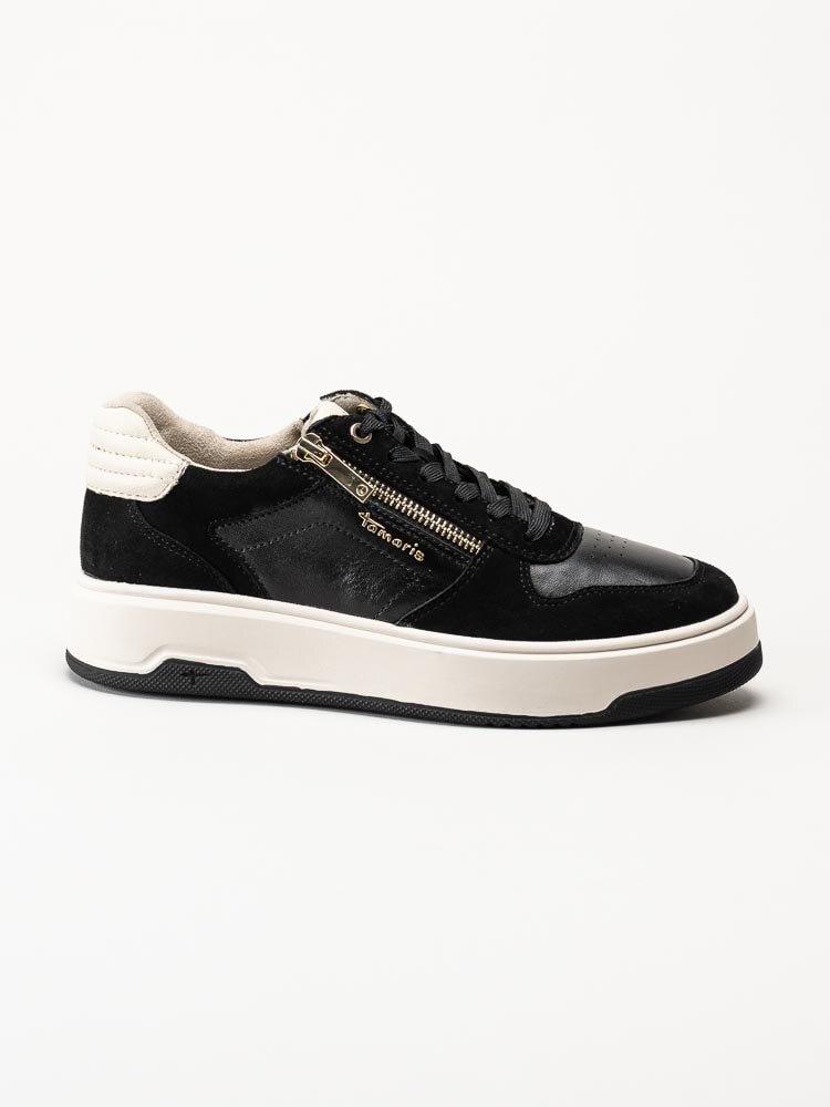 Tamaris - Svarta sneakers i skinn och mocka