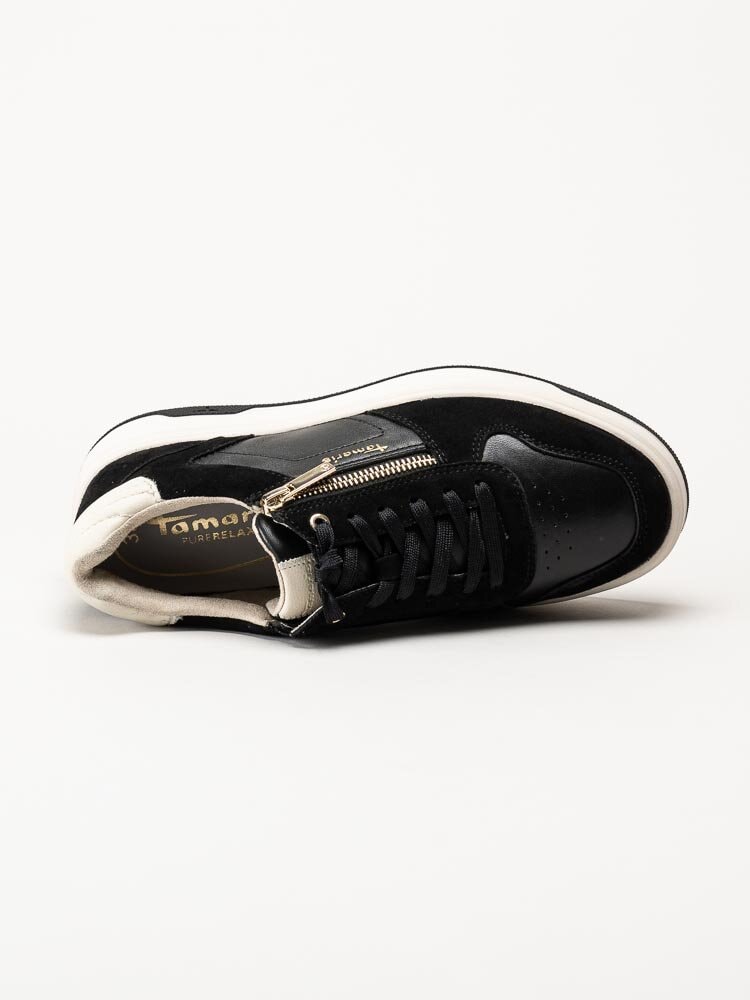 Tamaris - Svarta sneakers i skinn och mocka
