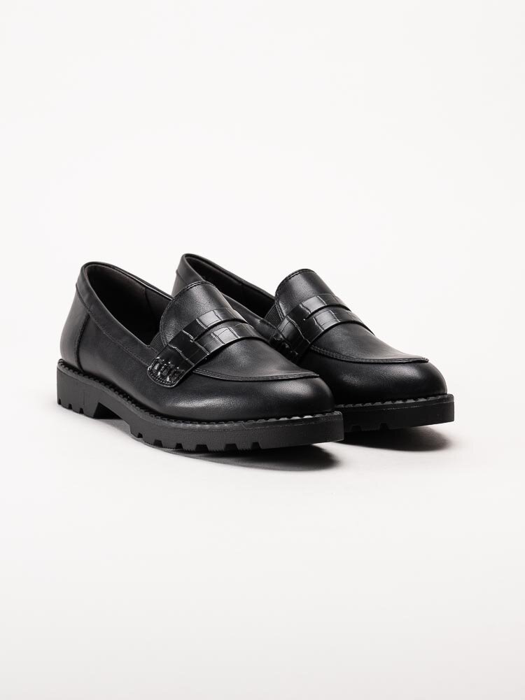 Tamaris - Svarta loafers i mjuk skinnimitation