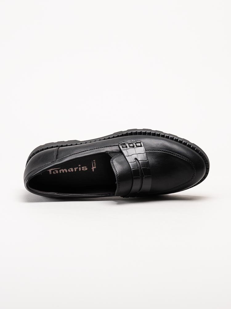 Tamaris - Svarta loafers i mjuk skinnimitation