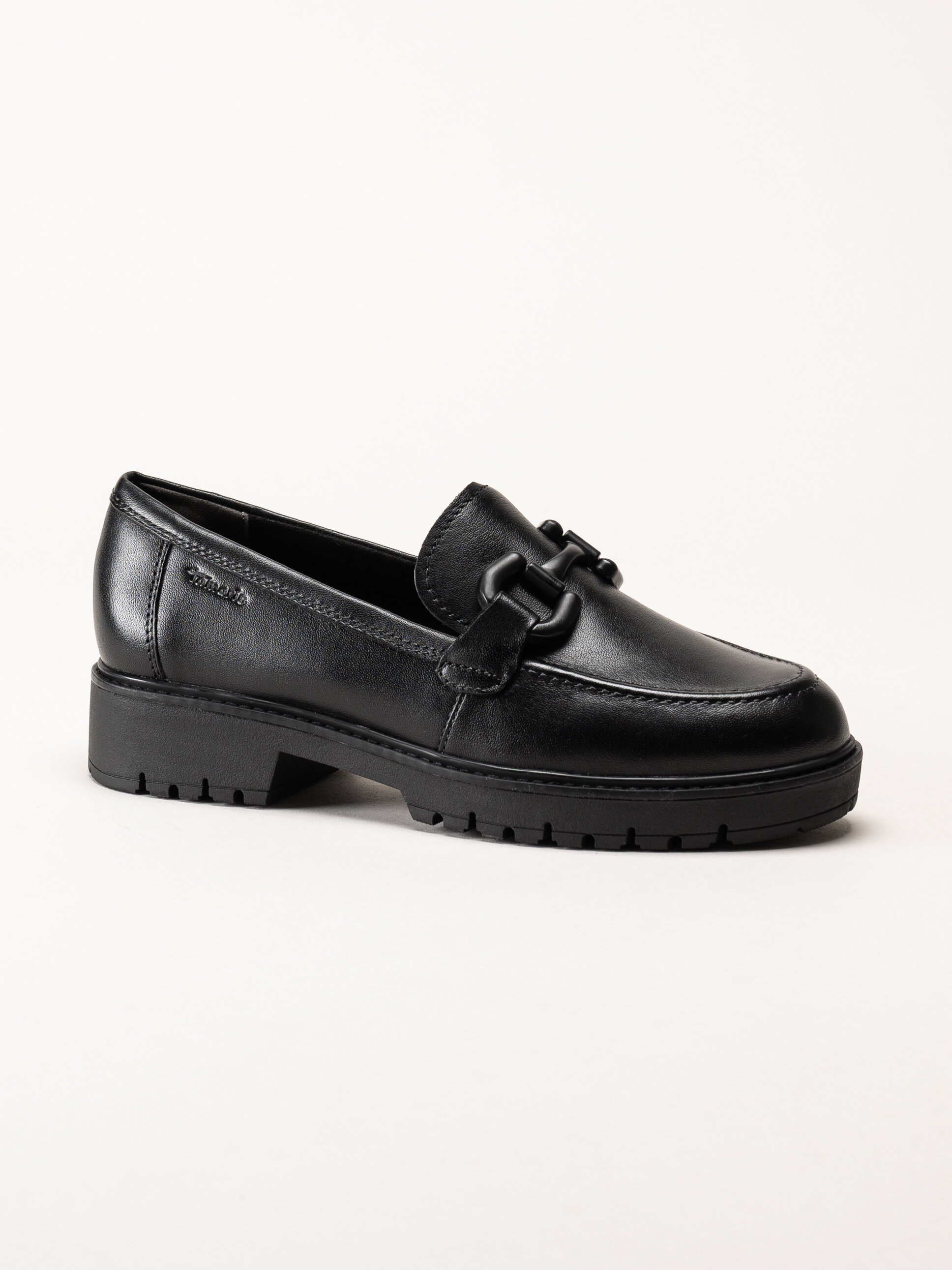 Tamaris - Svarta loafers i skinn
