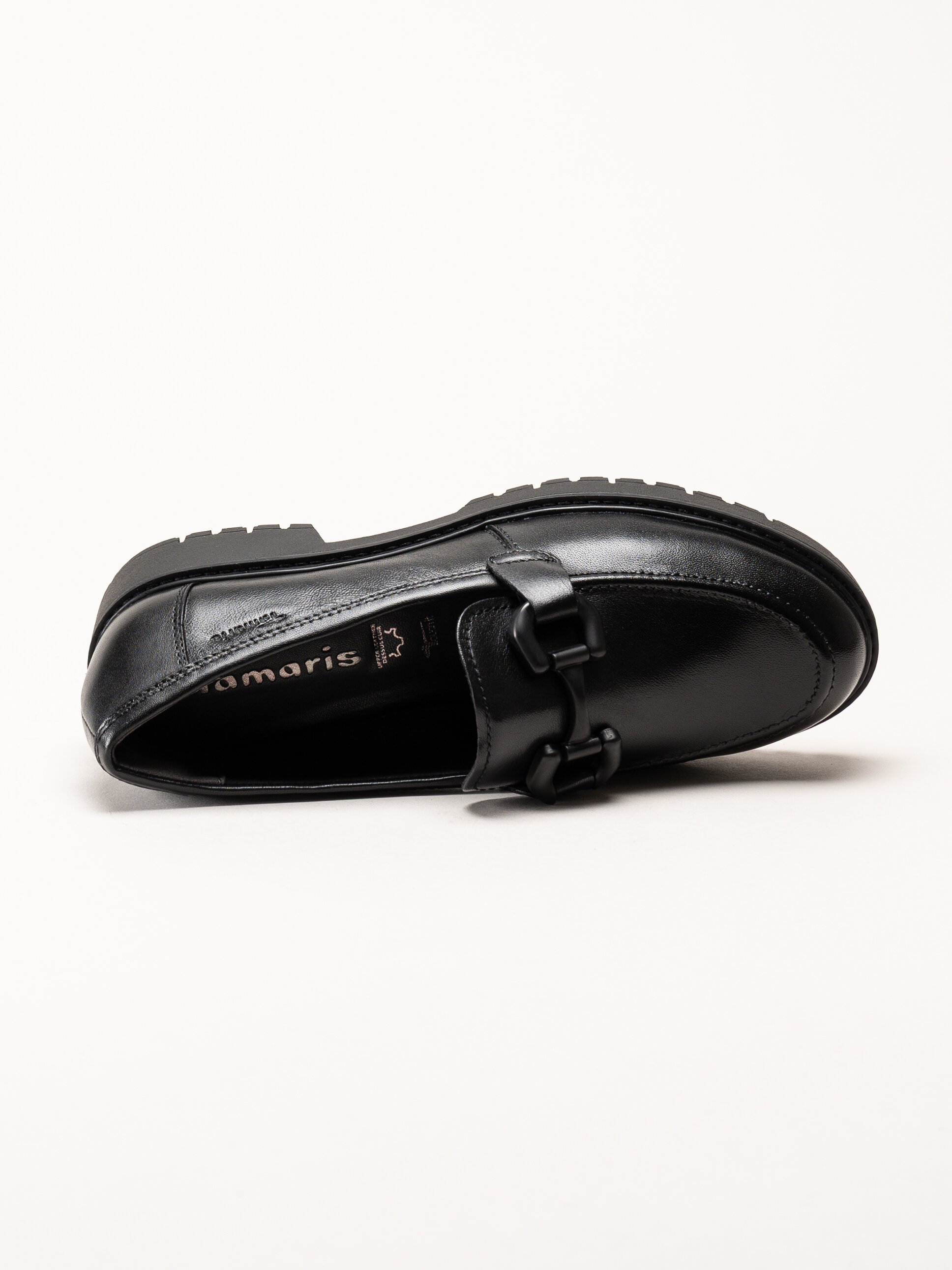 Tamaris - Svarta loafers i skinn
