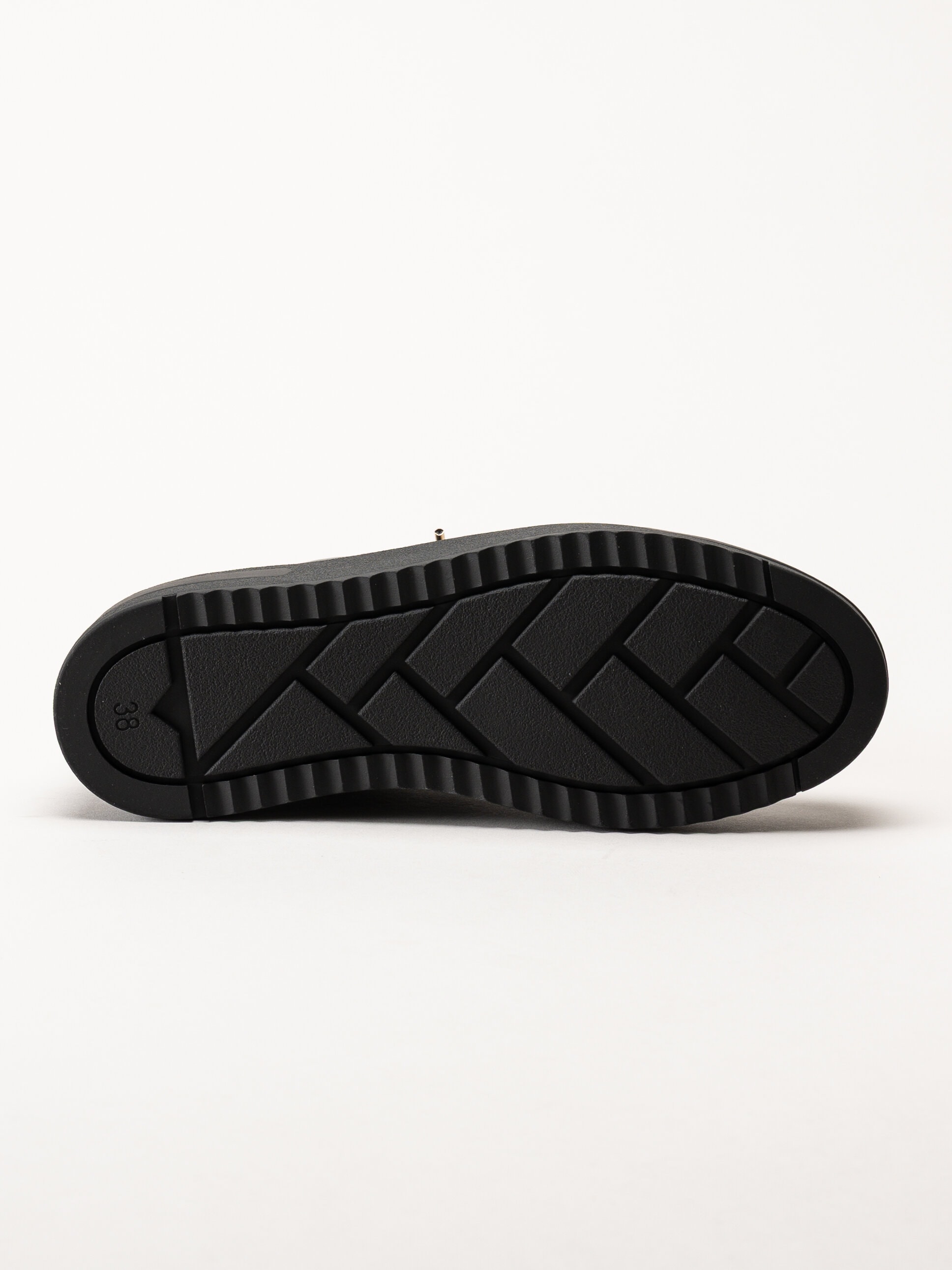 Marco Tozzi - Svarta sneakers i syntetlack med gulddetaljer