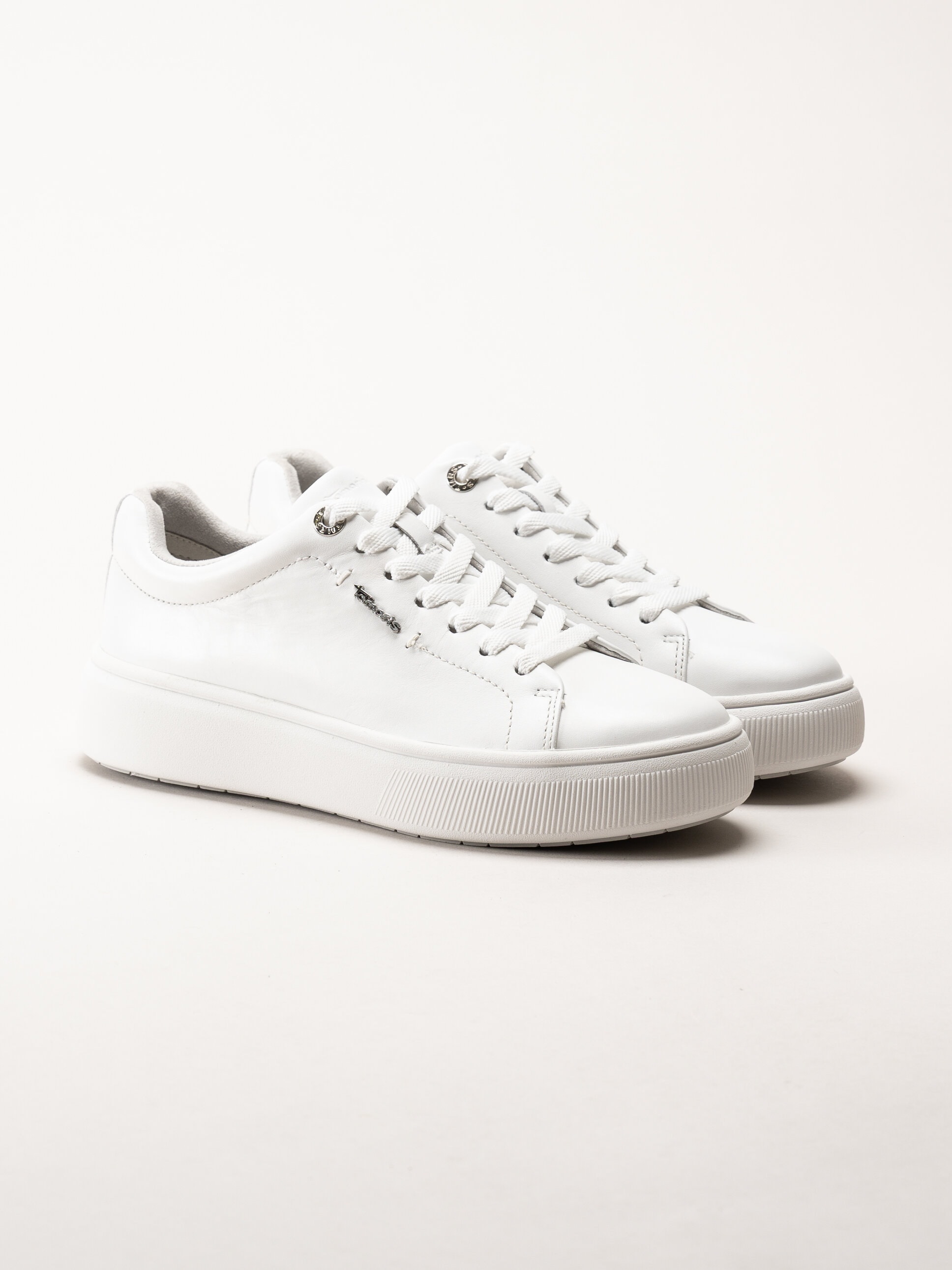 Tamaris - Vita sneakers i skinn med platåsula