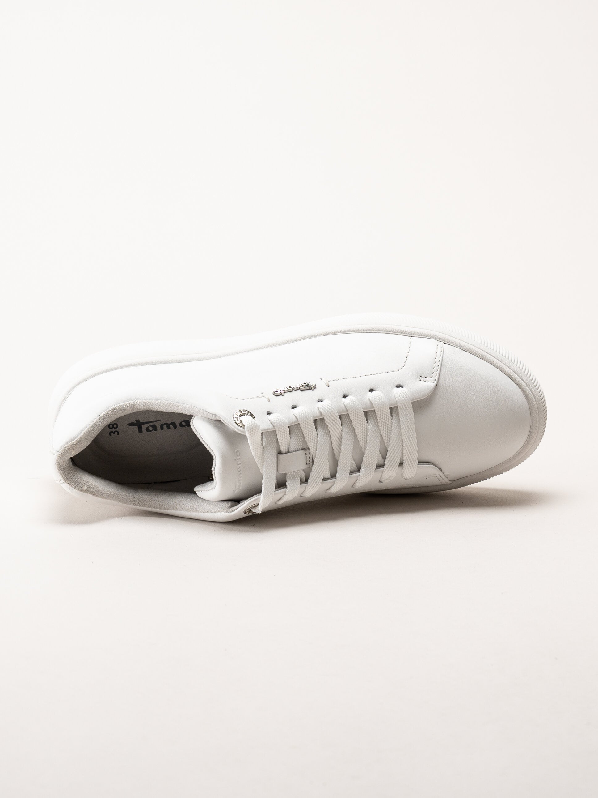 Tamaris - Vita sneakers i skinn med platåsula