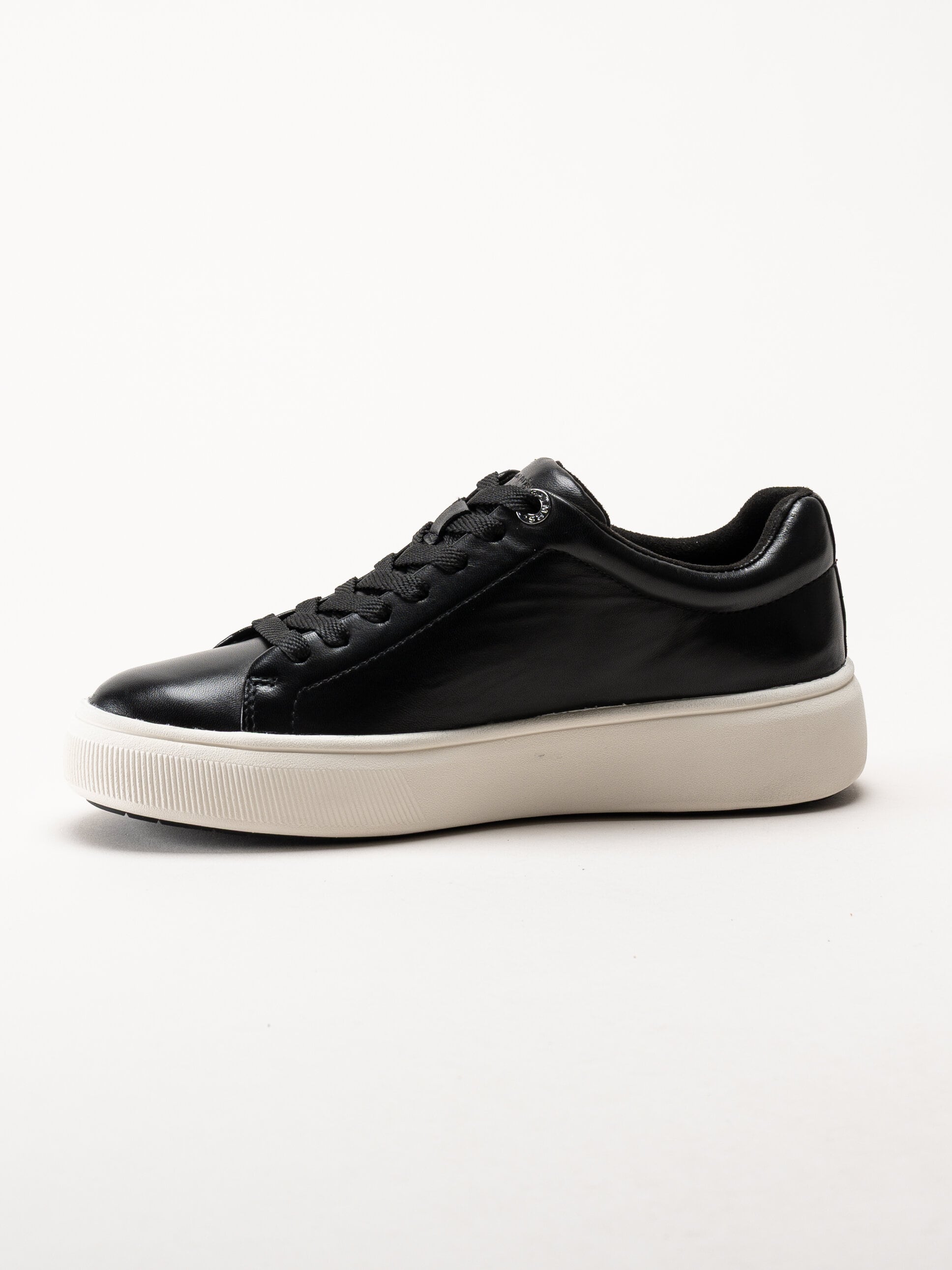 Tamaris - Svarta sneakers i skinn med platåsula