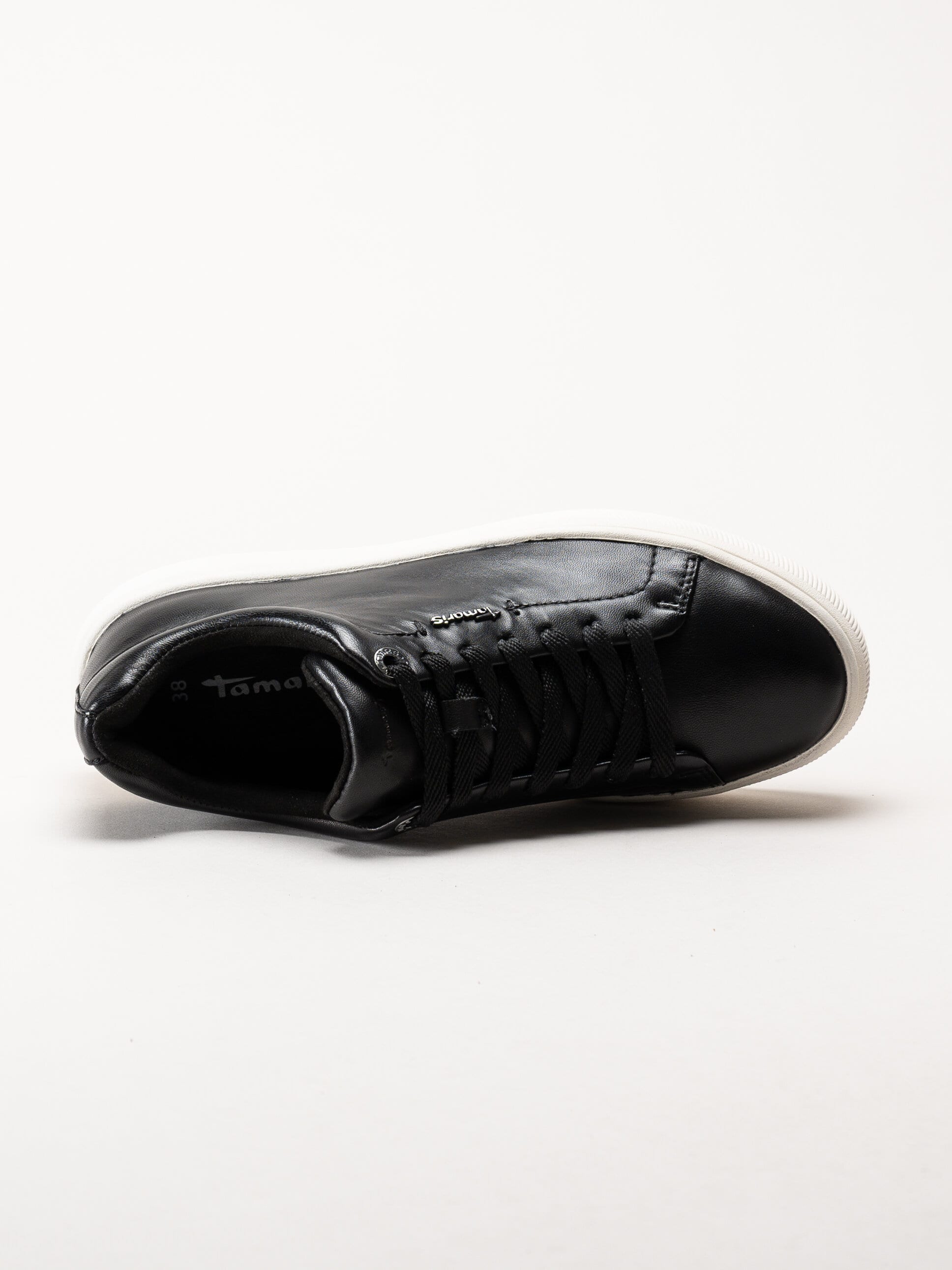 Tamaris - Svarta sneakers i skinn med platåsula