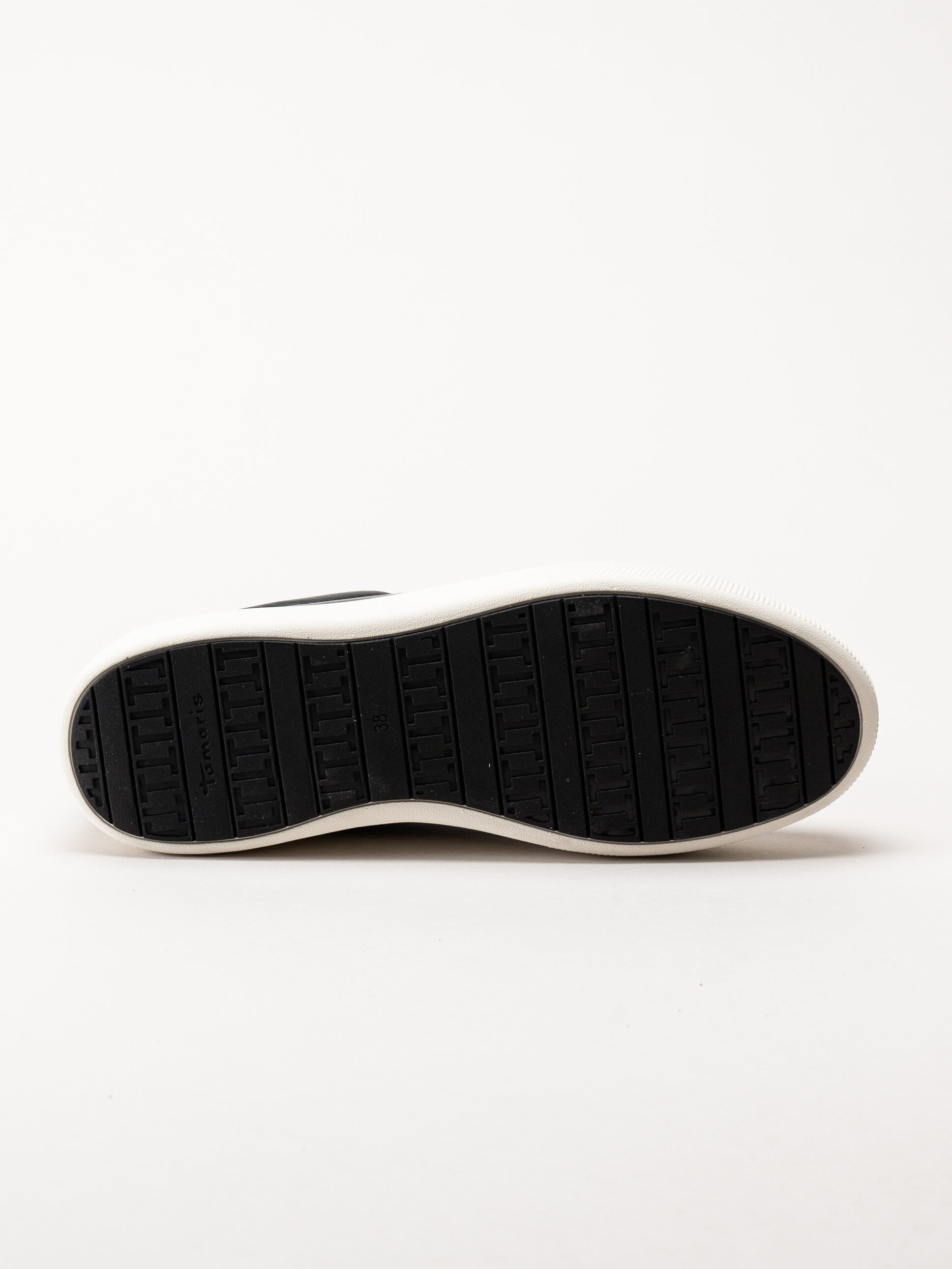 Tamaris - Svarta sneakers i skinn med platåsula