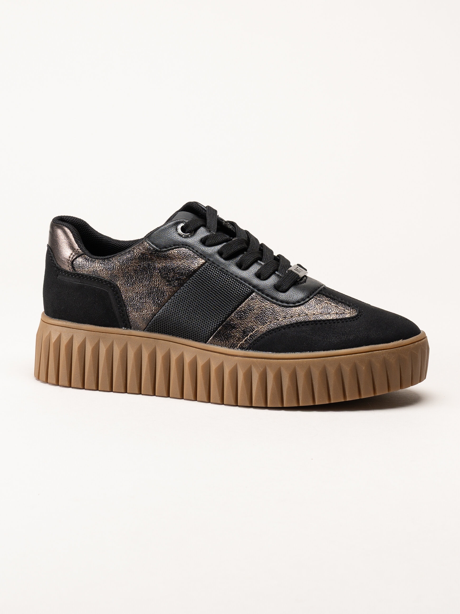 Marco Tozzi - Svarta sneakers med leopardmönster