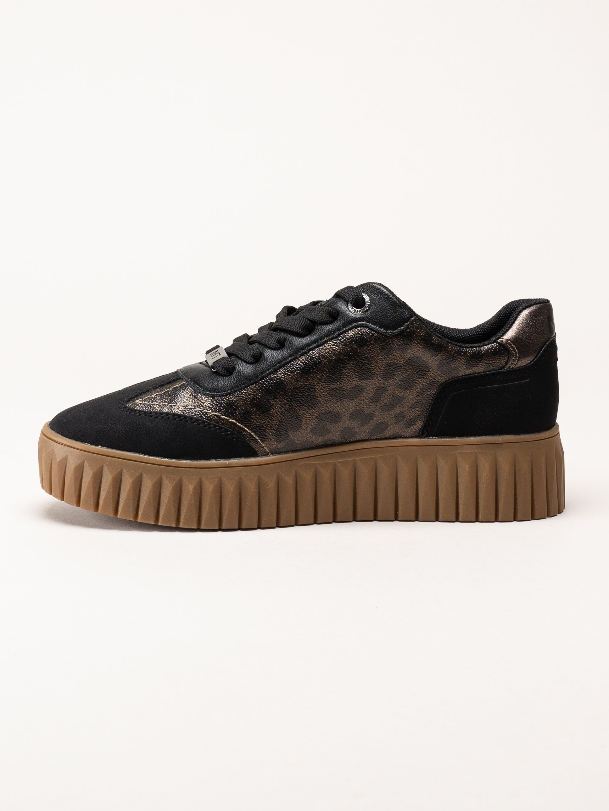 Marco Tozzi - Svarta sneakers med leopardmönster