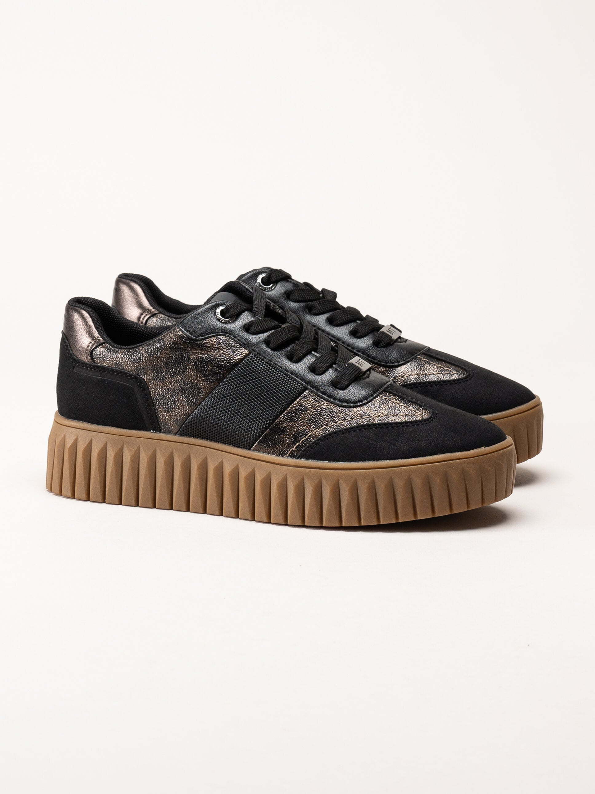 Marco Tozzi - Svarta sneakers med leopardmönster