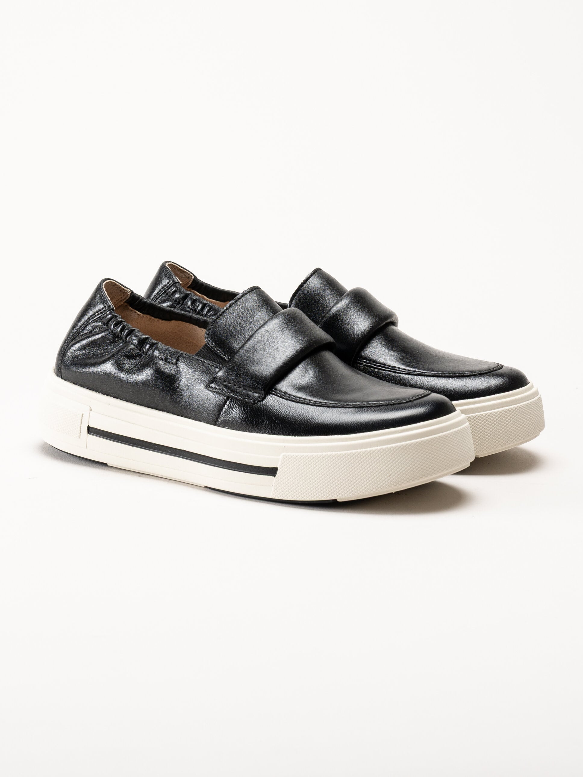 Caprice - Svarta loafers i skinn