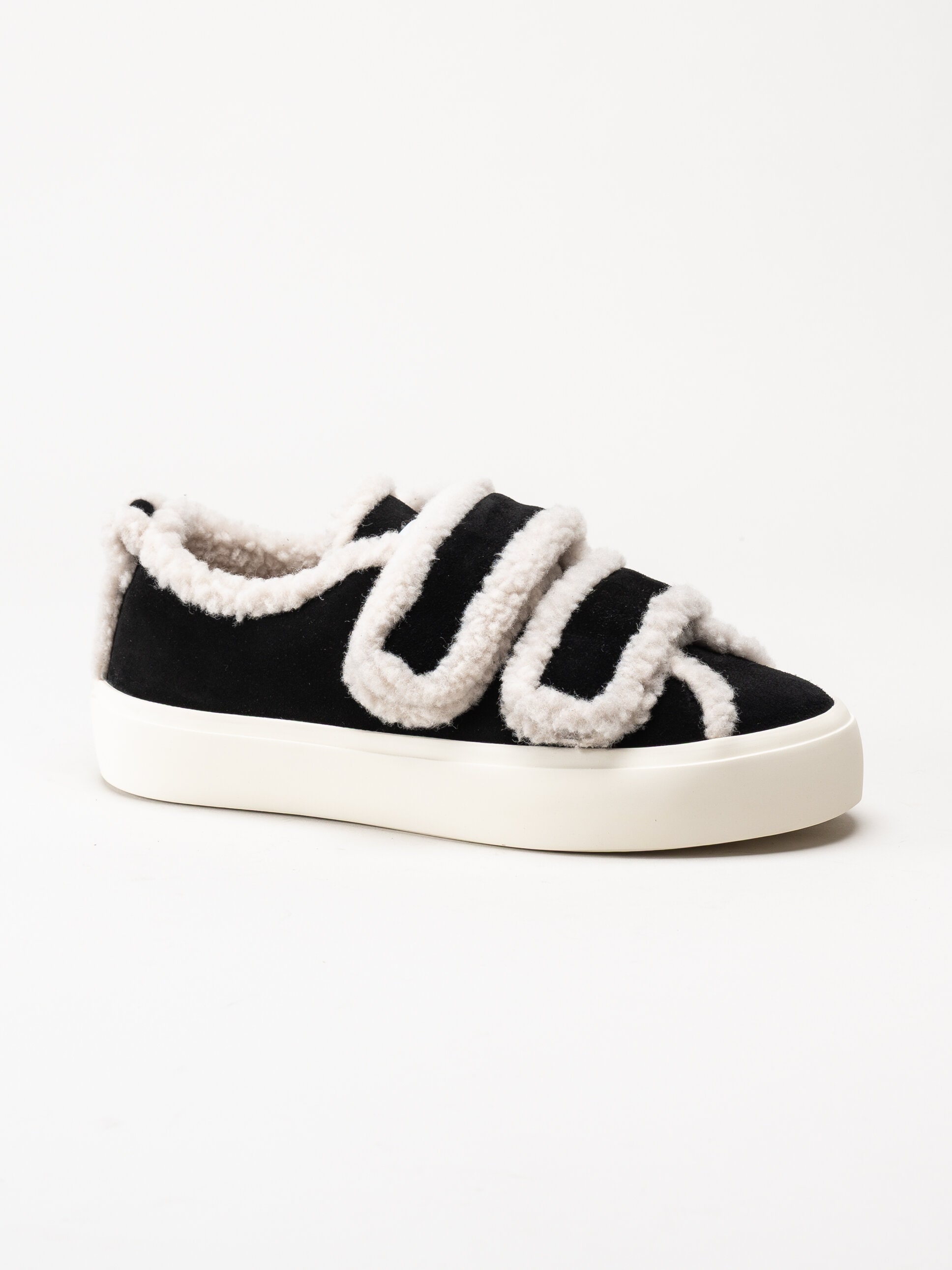 Inuikii - Shearling Low Velcro - Svarta ullfodrade sneakers i mocka