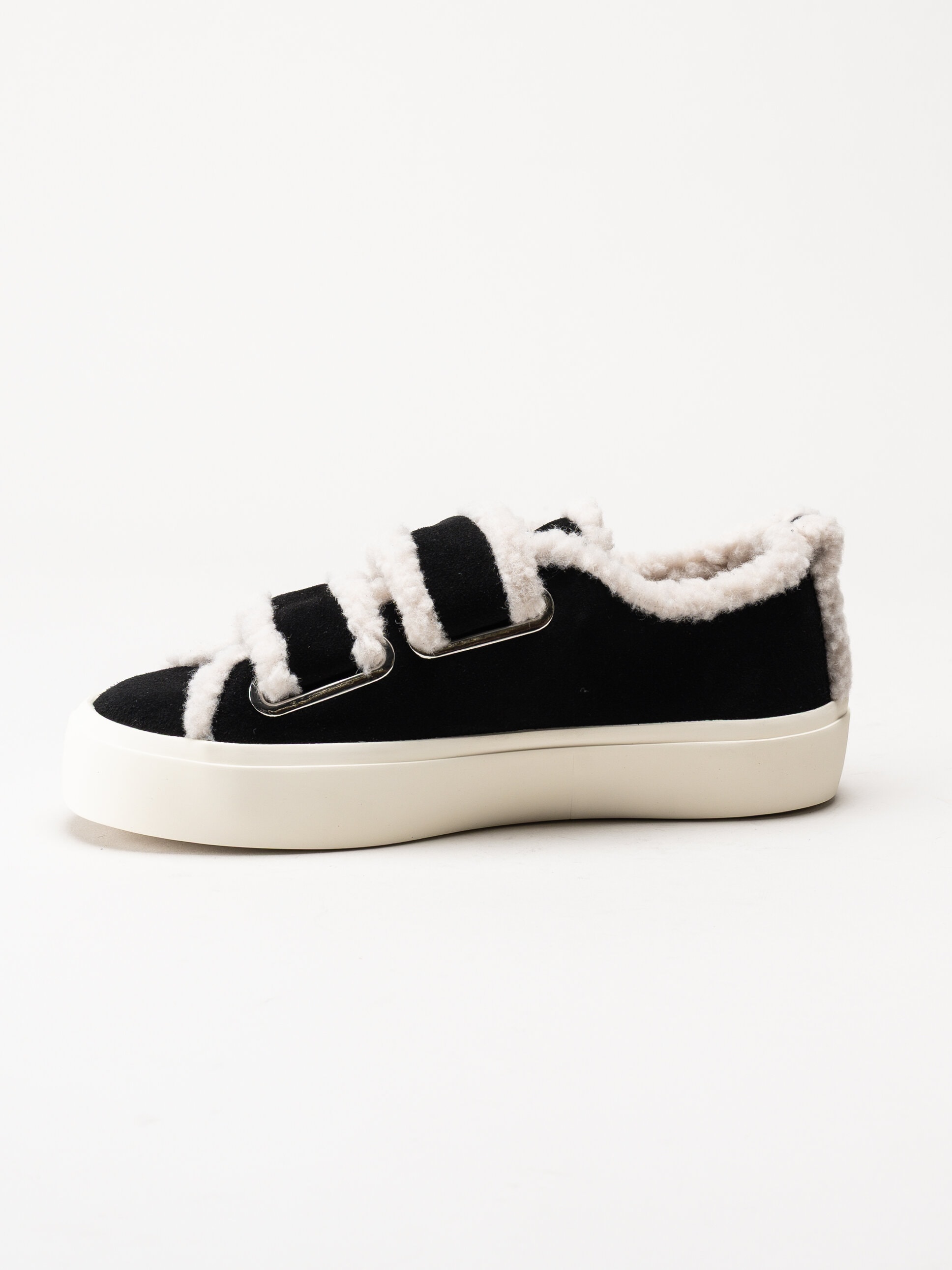 Inuikii - Shearling Low Velcro - Svarta ullfodrade sneakers i mocka