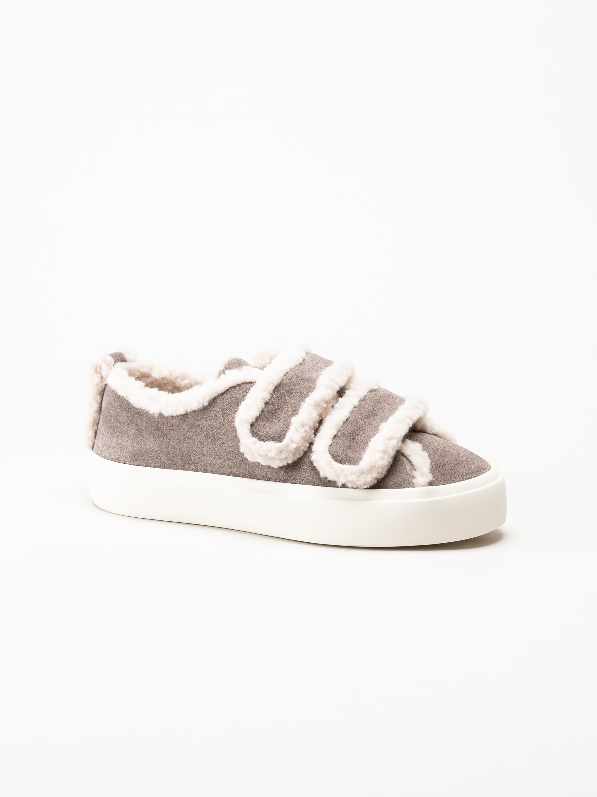 Inuikii - Shearling Low Velcro - Grå ullfodrade sneakers i mocka