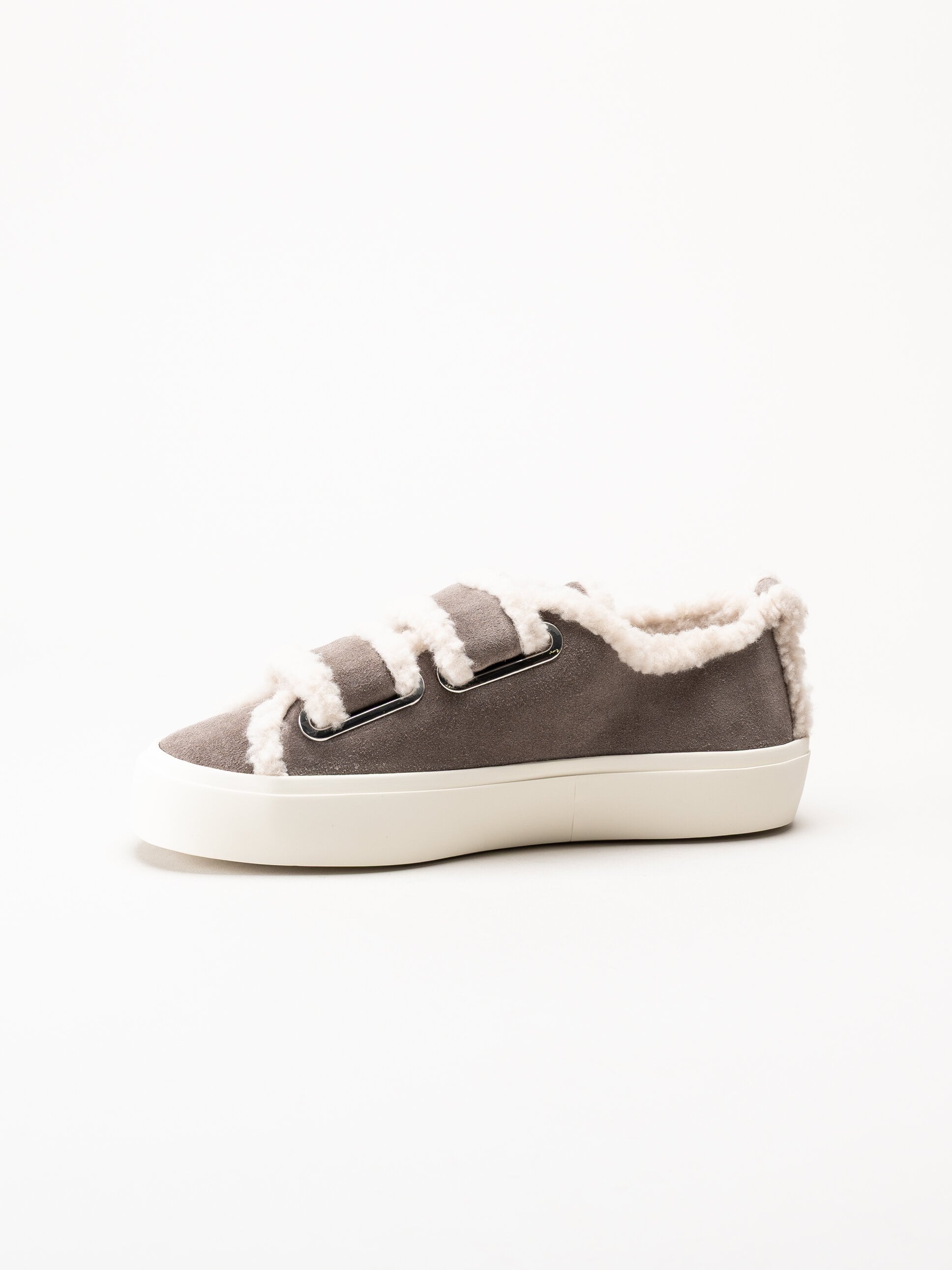 Inuikii - Shearling Low Velcro - Grå ullfodrade sneakers i mocka