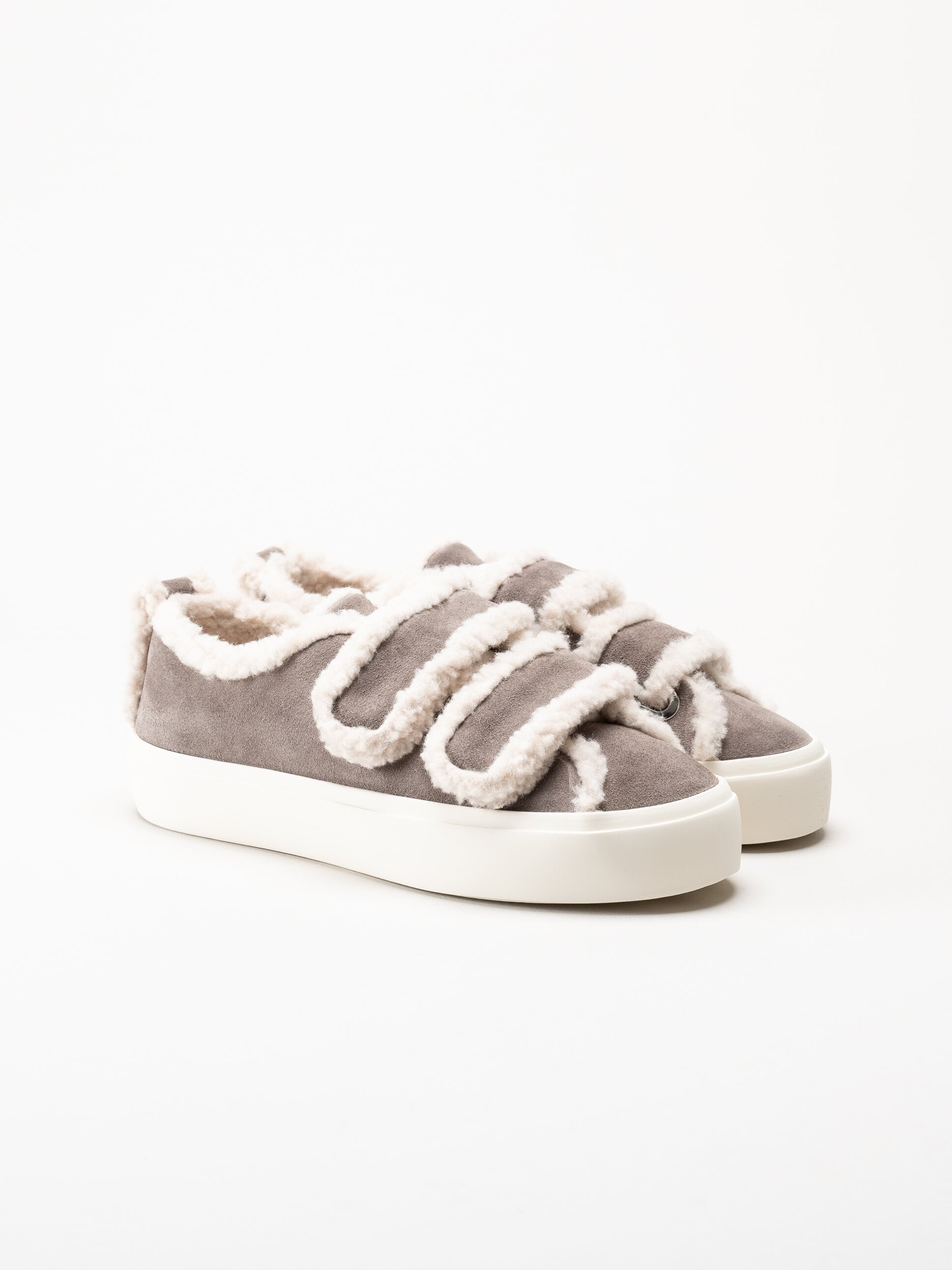 Inuikii - Shearling Low Velcro - Grå ullfodrade sneakers i mocka