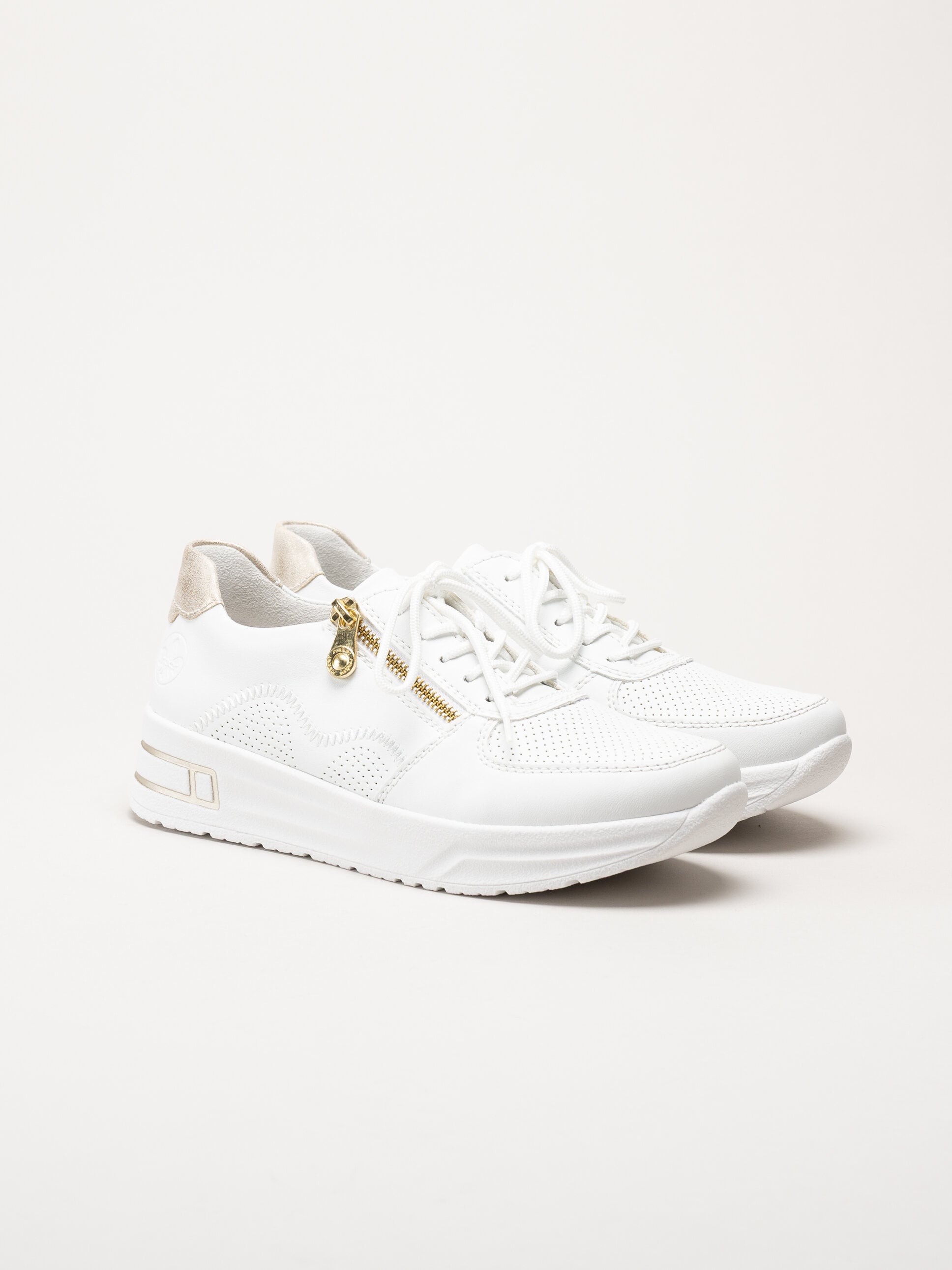 Rieker - Vita sneakers i skinnimitation