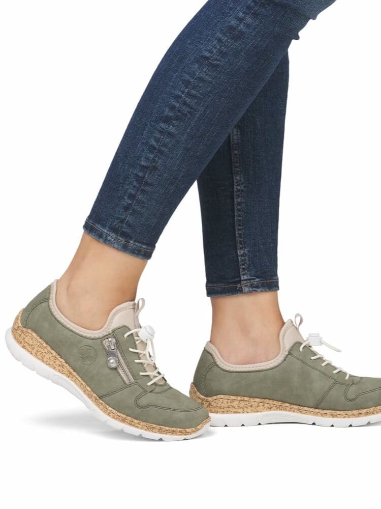 Rieker - Gröna sneakers i skinnimitation
