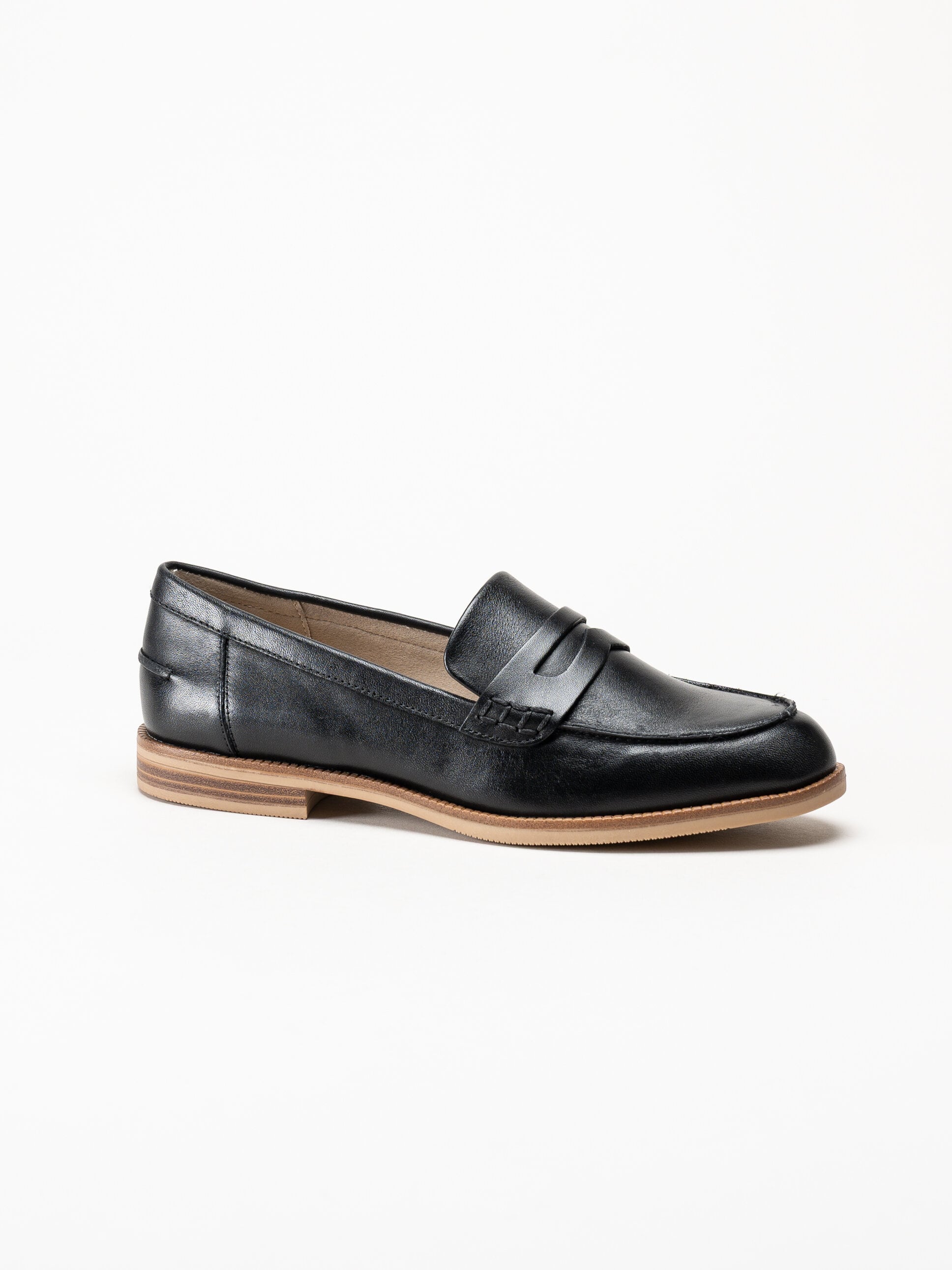Caprice - Svarta pennyloafers i skinn