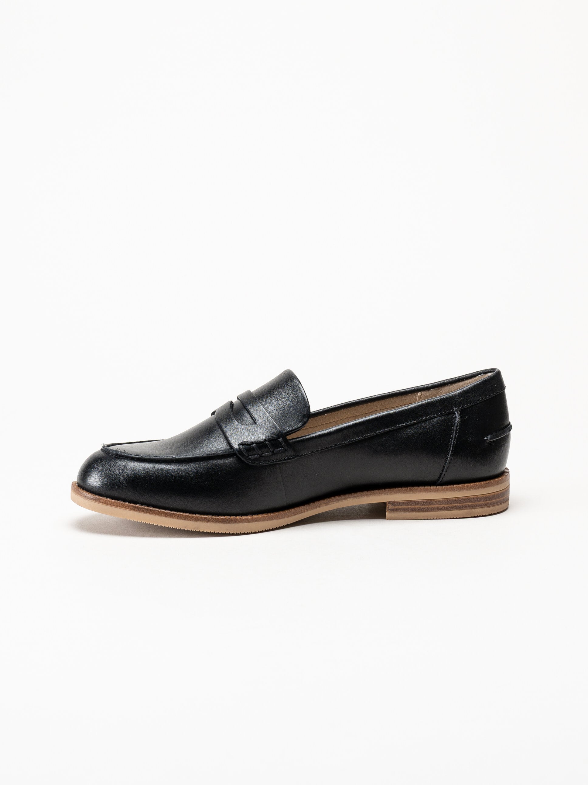 Caprice - Svarta pennyloafers i skinn