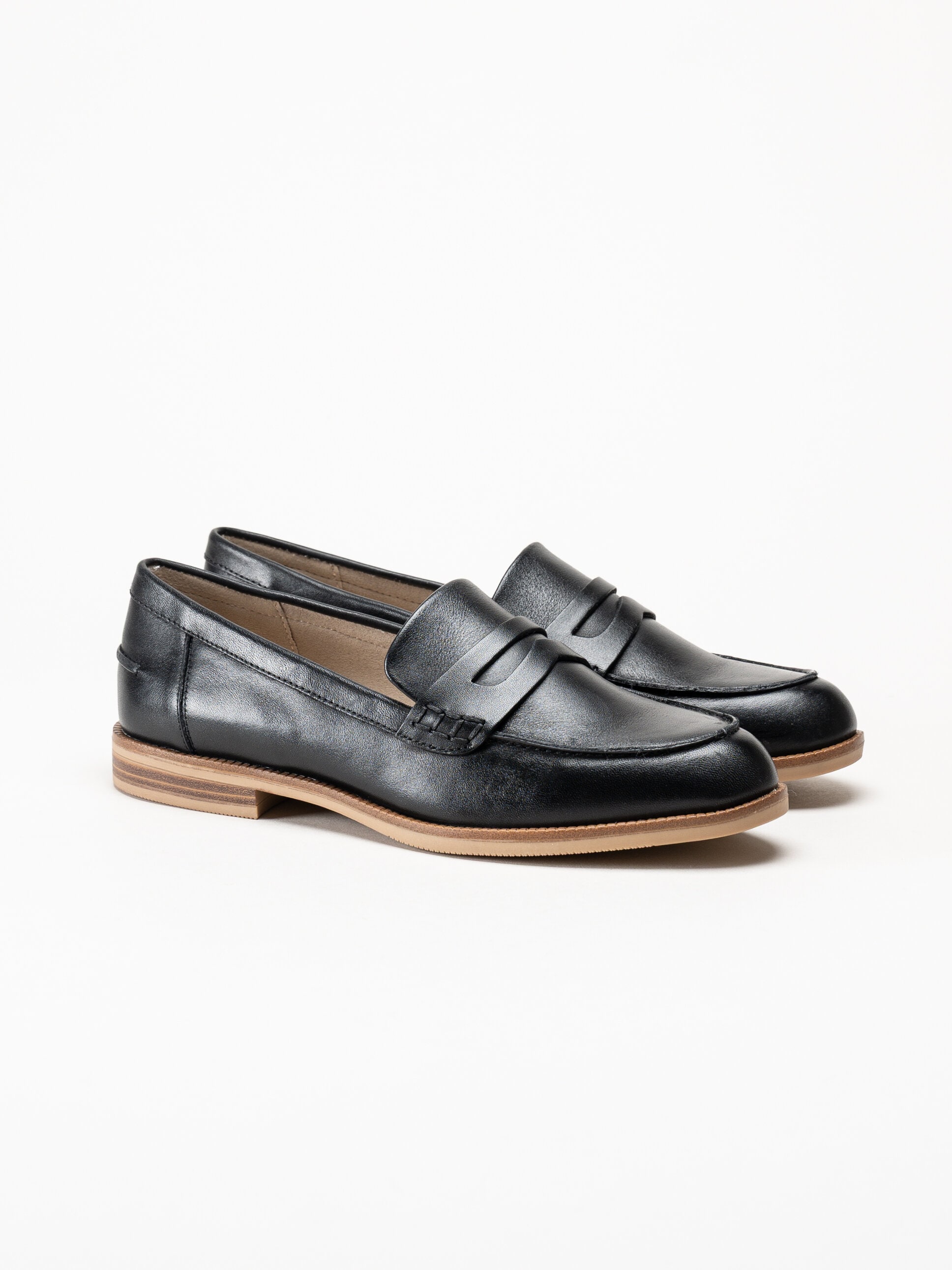 Caprice - Svarta pennyloafers i skinn