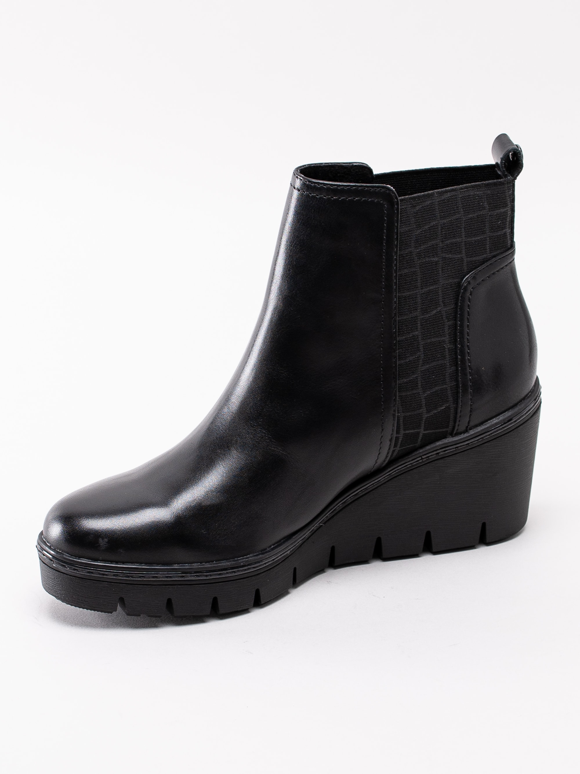 10193125 Tamaris 1-25430-23-001 svarta kilklackade platå boots med mönstrad resår-2