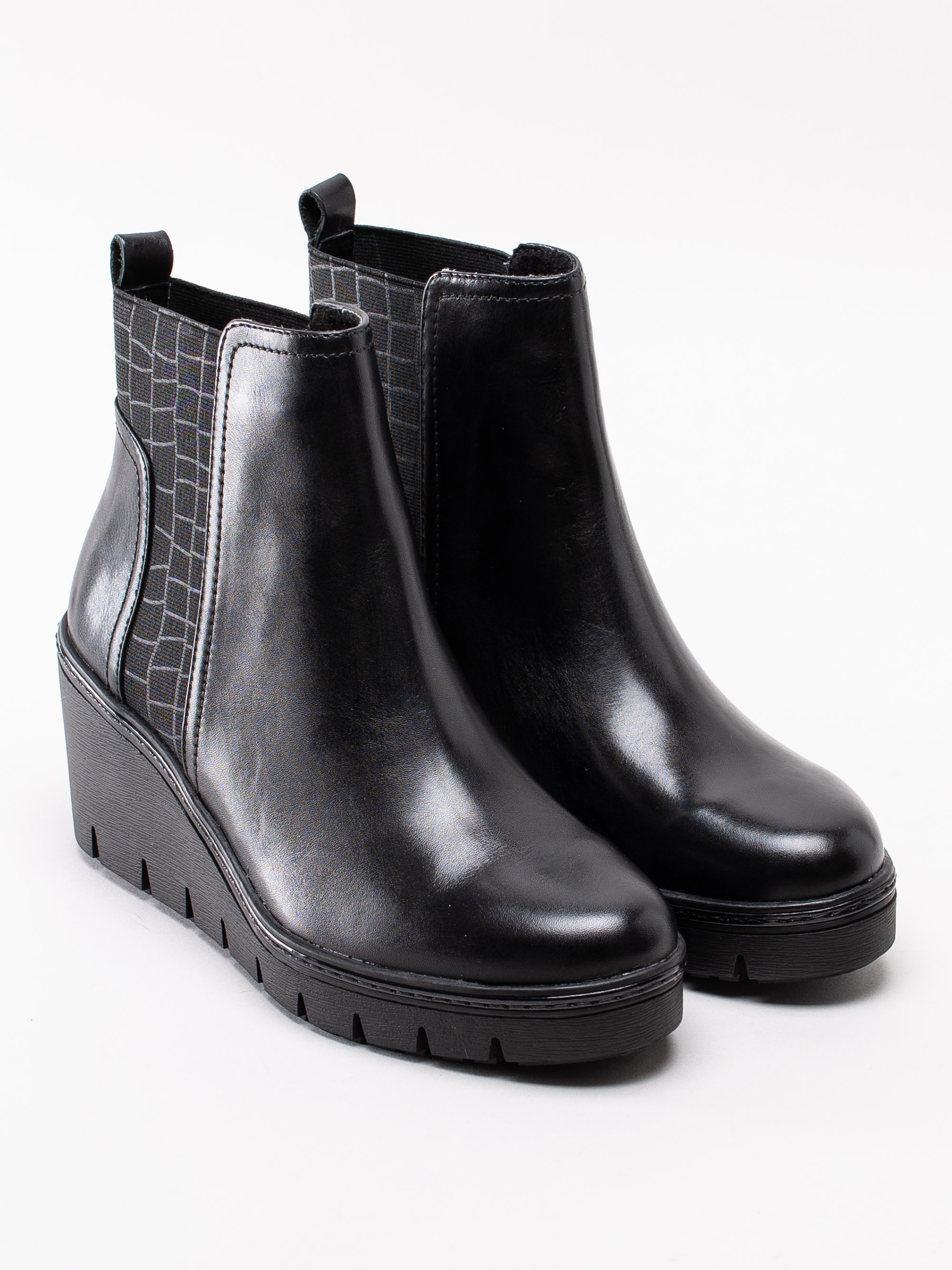 10193125 Tamaris 1-25430-23-001 svarta kilklackade platå boots med mönstrad resår-3