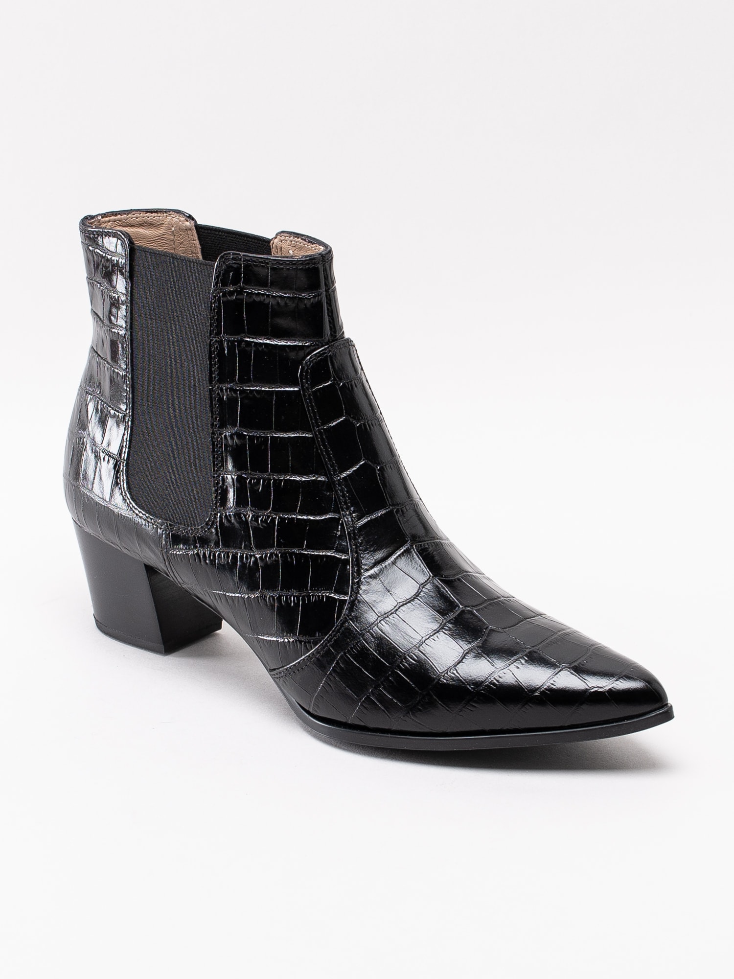 10193135 Unisa Jiste Black svarta boots med reptil print i polerat skinn-1