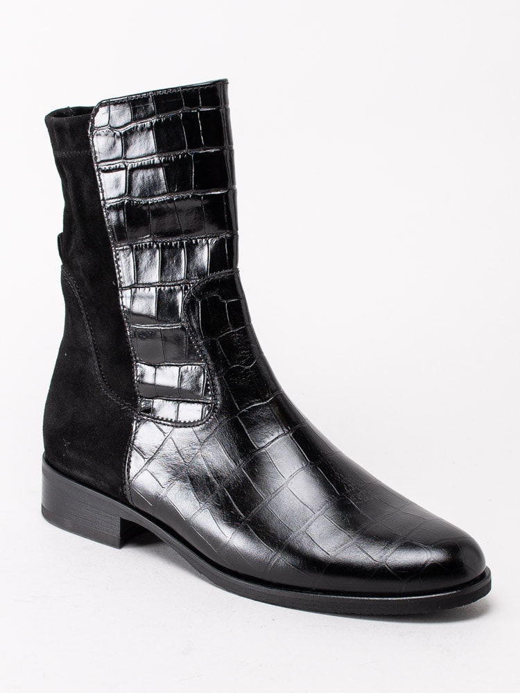 10203034 Gabor Rhodos 52.742-67 Black Svarta boots i skinn med crocomönster-1
