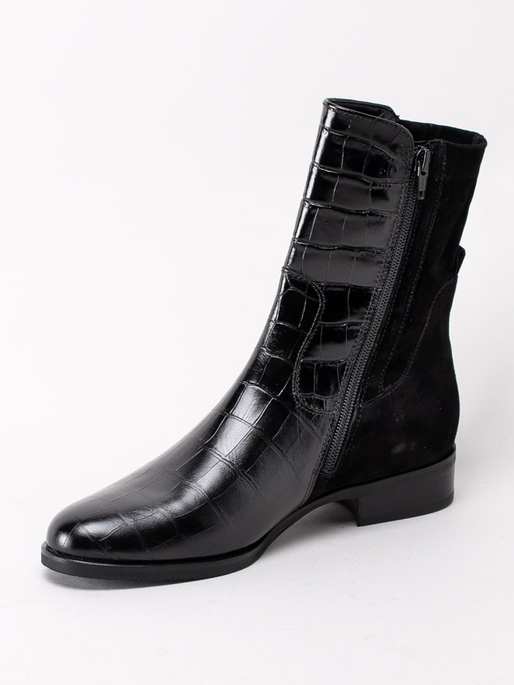 10203034 Gabor Rhodos 52.742-67 Black Svarta boots i skinn med crocomönster-2