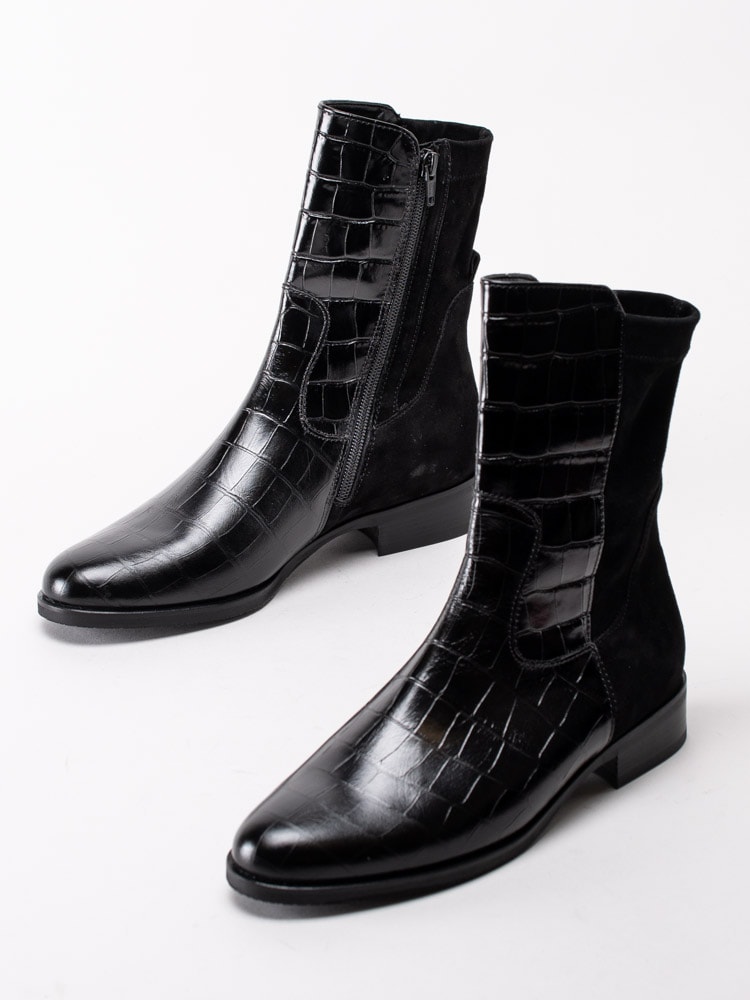 10203034 Gabor Rhodos 52.742-67 Black Svarta boots i skinn med crocomönster-6