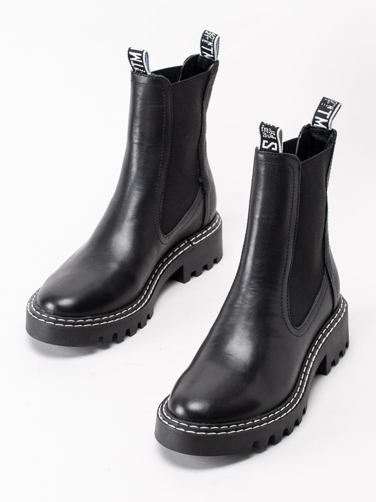 10203162 Tamaris 1-25455-25-001 Black Svarta boots i skinn med vita detaljer-6