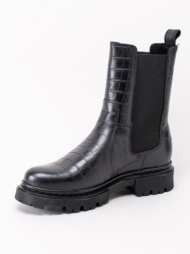 10203163 Bullboxer 610507E6LB-BLCR Black Svarta boots i skinn med crocomönster-2