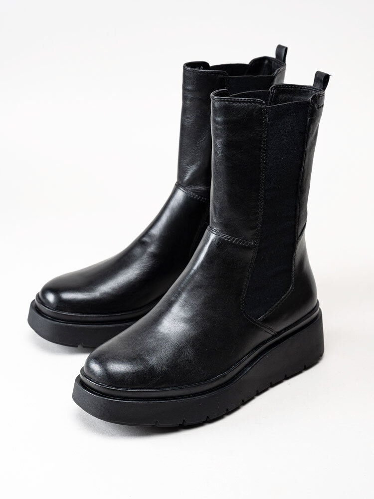 Tamaris - Svarta kilklackade boots i skinn