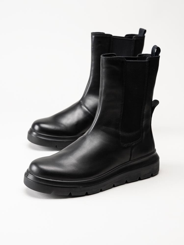 Ecco - Nouvelle - Svarta höga chelsea boots i skinn