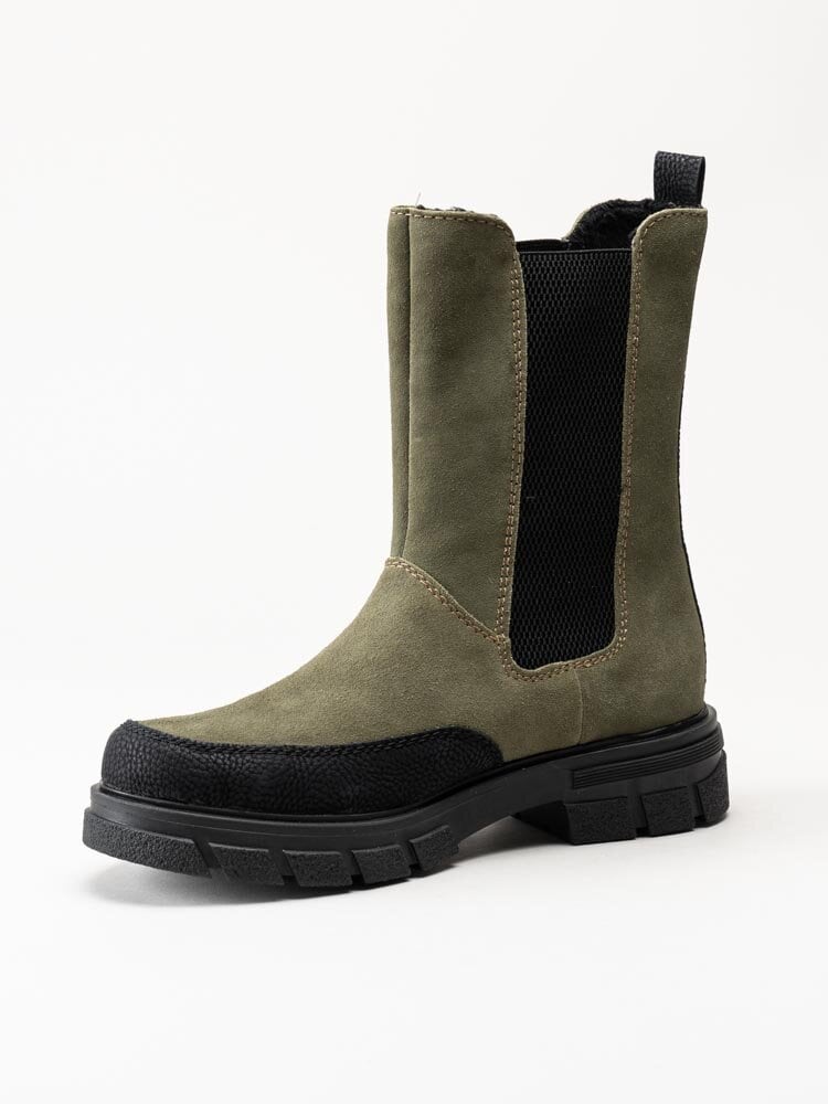 Rieker - Gröna höga chelsea boots i mocka