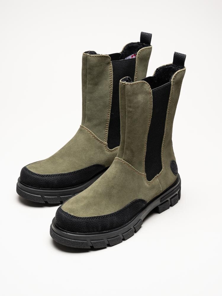 Rieker - Gröna höga chelsea boots i mocka