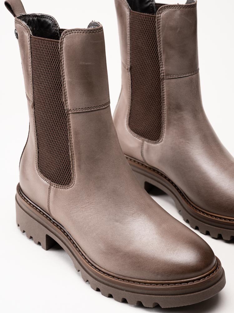 Tamaris - Greige höga chelsea boots i skinn