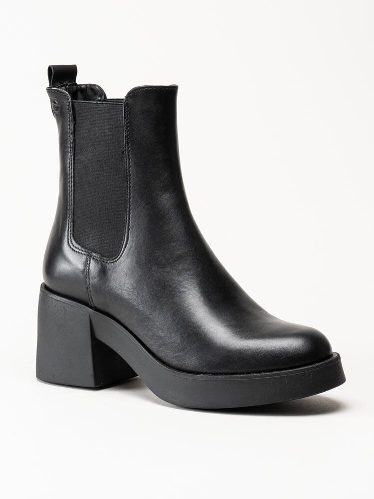 Tamaris - Svarta chelsea boots med platå i skinn