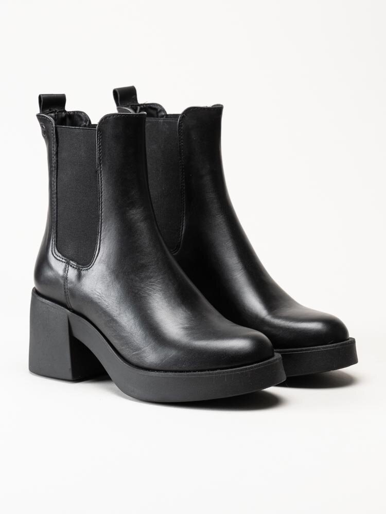 Tamaris - Svarta chelsea boots med platå i skinn