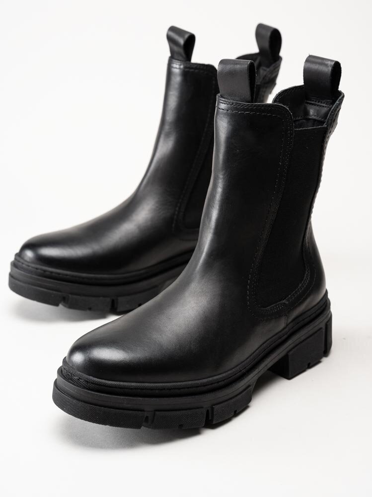 Tamaris - Svarta chelsea boots i skinn