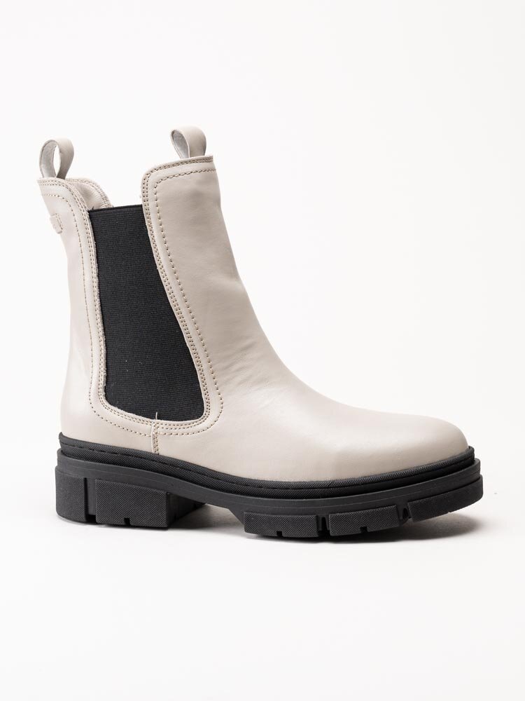 Tamaris - Ljusgrå höga chelsea boots i skinn
