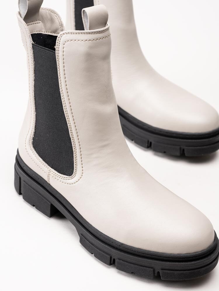 Tamaris - Ljusgrå höga chelsea boots i skinn