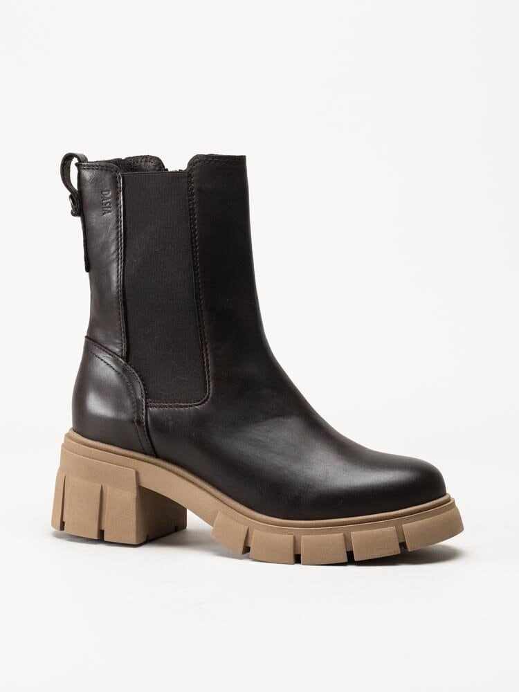 Dasia - Avila - Mörkbruna chunky chelsea boots i skinn