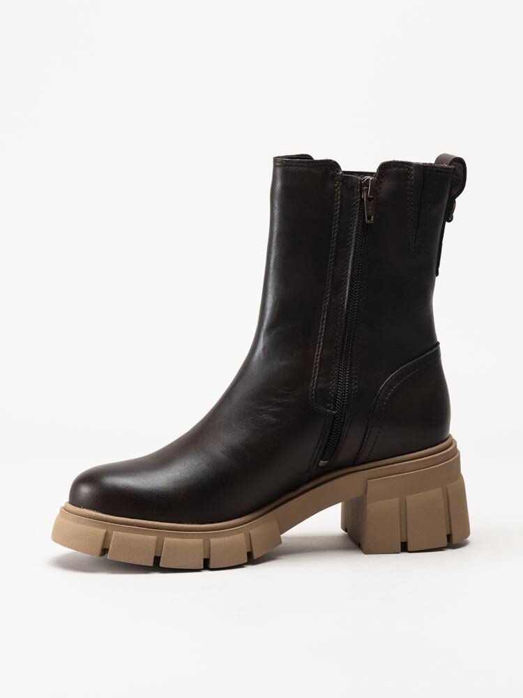 Dasia - Avila - Mörkbruna chunky chelsea boots i skinn