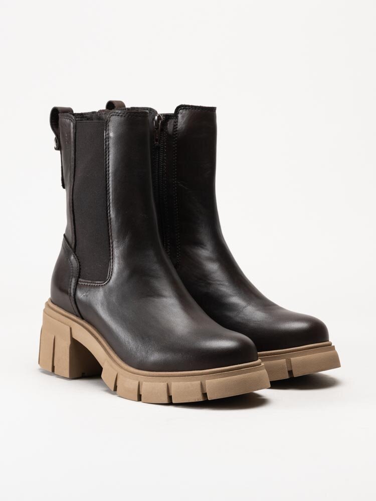 Dasia - Avila - Mörkbruna chunky chelsea boots i skinn